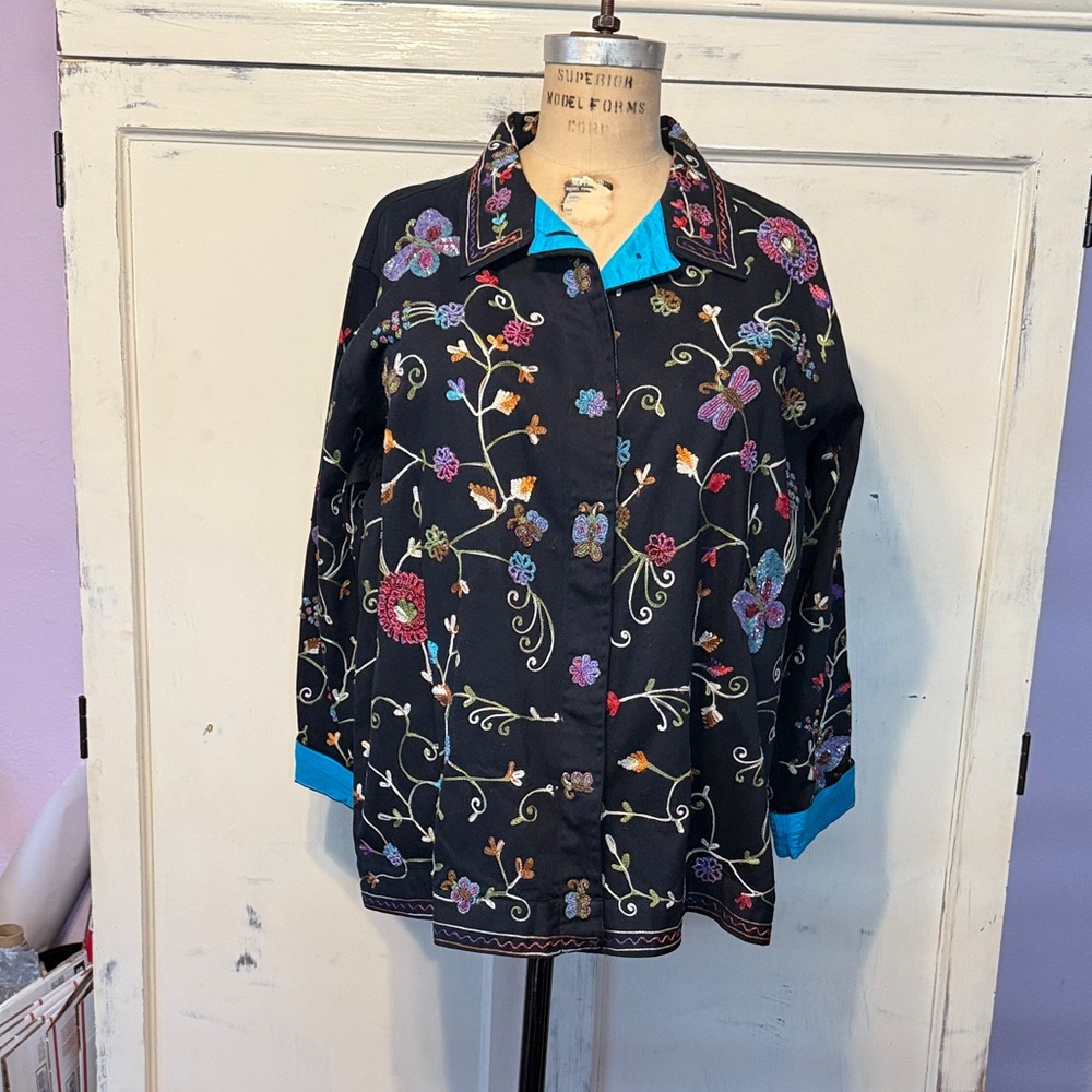 NWT Floral Embroidered & Beaded Black Jacket